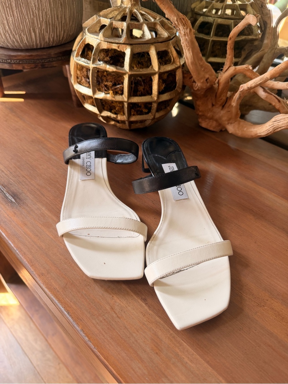 Jimmy Choo Two-Tone Black and White Leather Slide Sandals